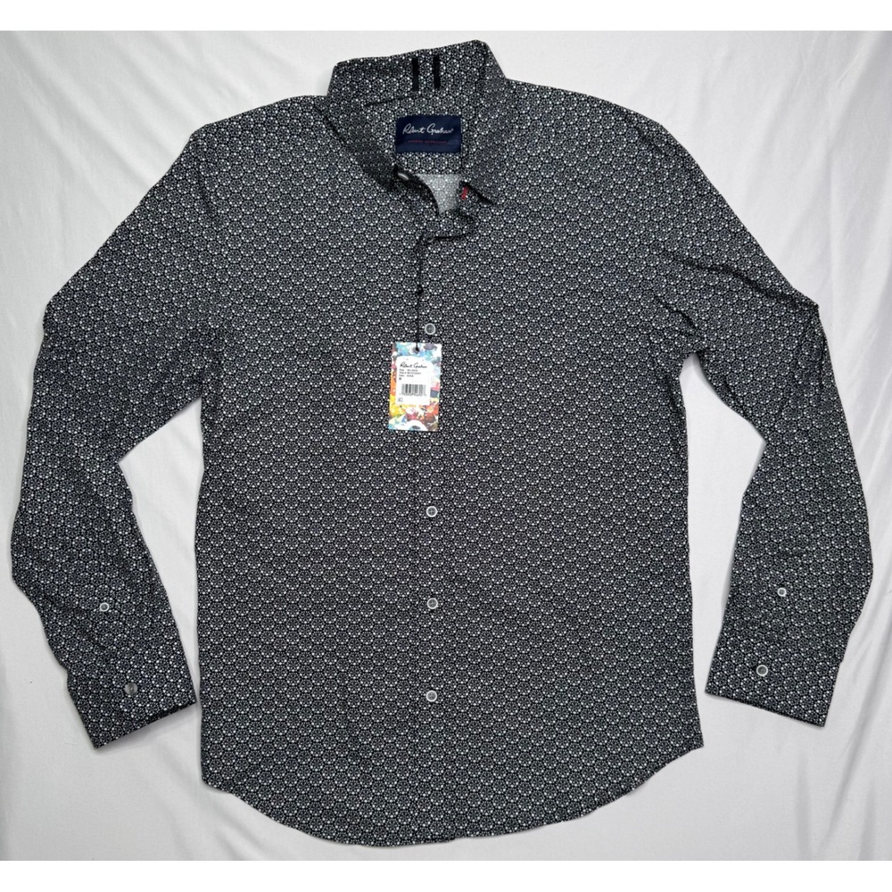 NWT‎ Robert Graham Bellrock Mens Black White Geometric Tailored Fit Shirt Size M